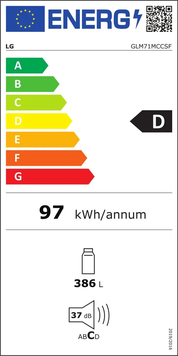 LG GLM71MCCSF Vrijstaande Koelkast 386L - 5 Plateaus - Zwart