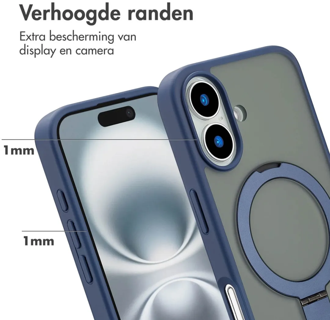 Accezz iPhone 16 Hoesje - MagSafe Ring Stand - Blauw