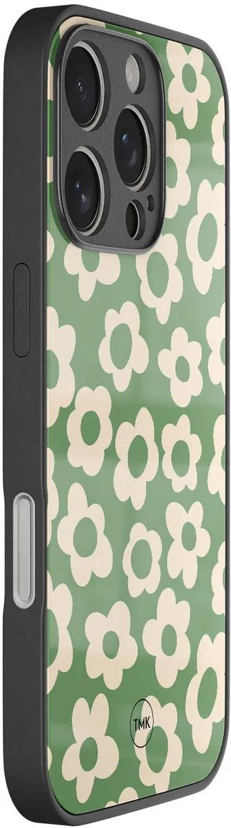 Casevibes iPhone 16 Pro Hoesje - Retro Cute Flowers Groen
