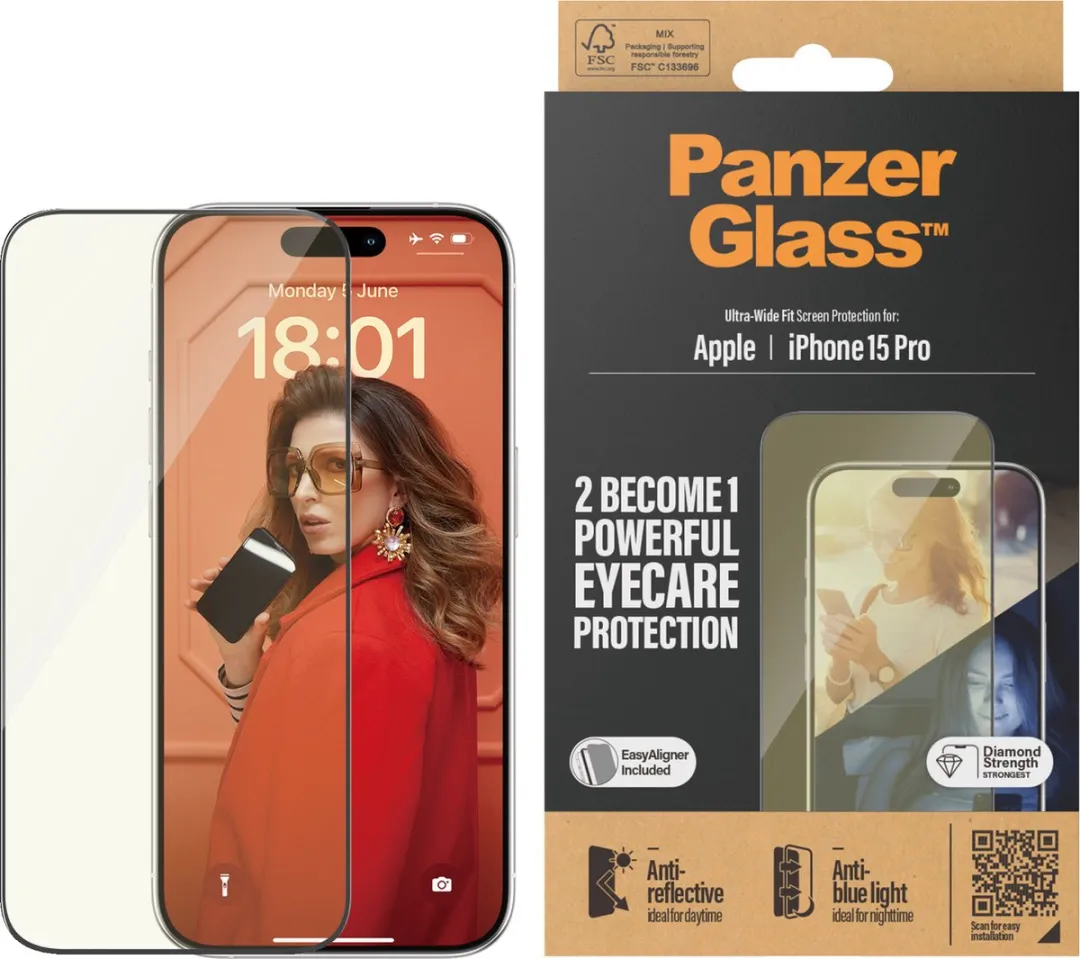PanzerGlass Ultra-Wide Fit iPhone 15 Pro Screenprotector - Anti-Glare - afbeelding 3 van 6