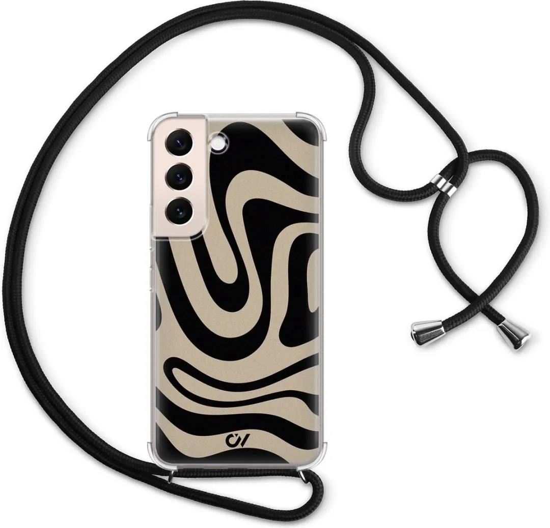 Casevibes S22 Telefoonhoesje - Abstract Black Waves C/S22/UV/013 - Zwart