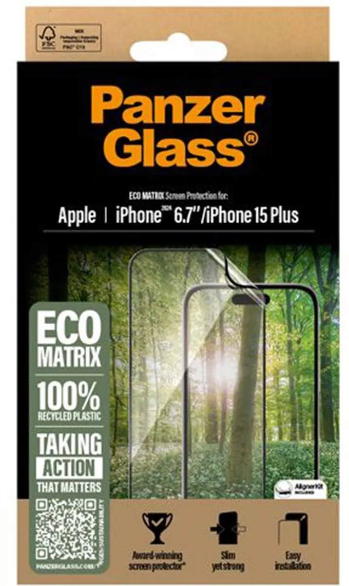 PanzerGlass, Screen Protector Geschikt voor Apple iPhone 16 Plus UWF Matrix Olie en Krasbestendig, Transparant
