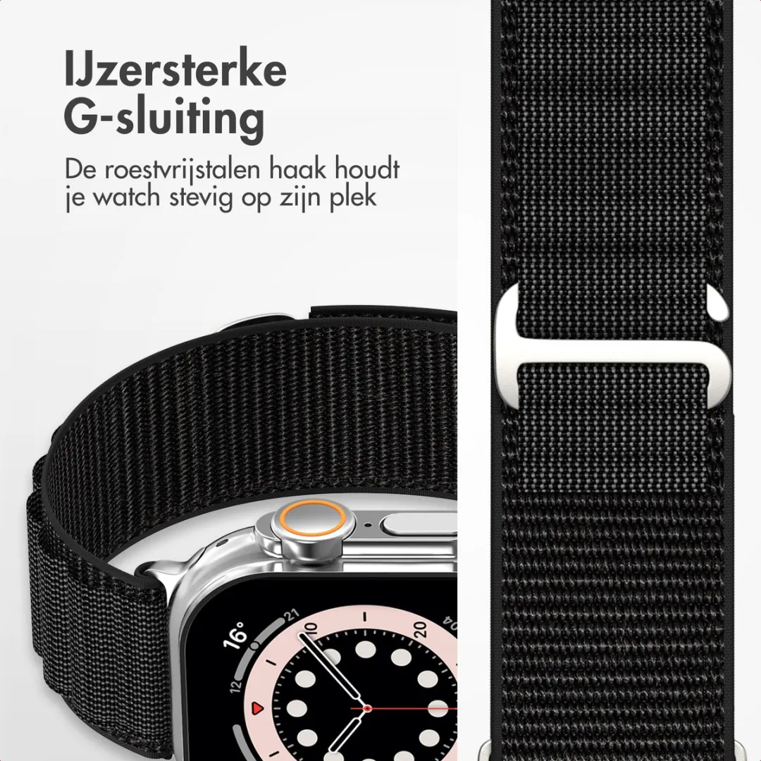 Accezz Nylon Bandje Apple Watch 44-49mm - Zwart
