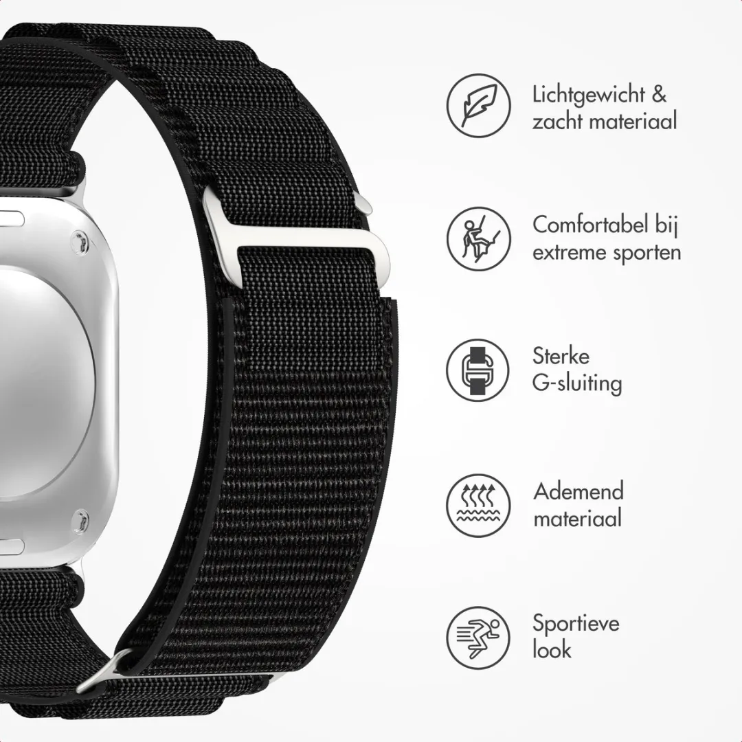 Accezz Nylon Bandje Apple Watch 44-49mm - Zwart
