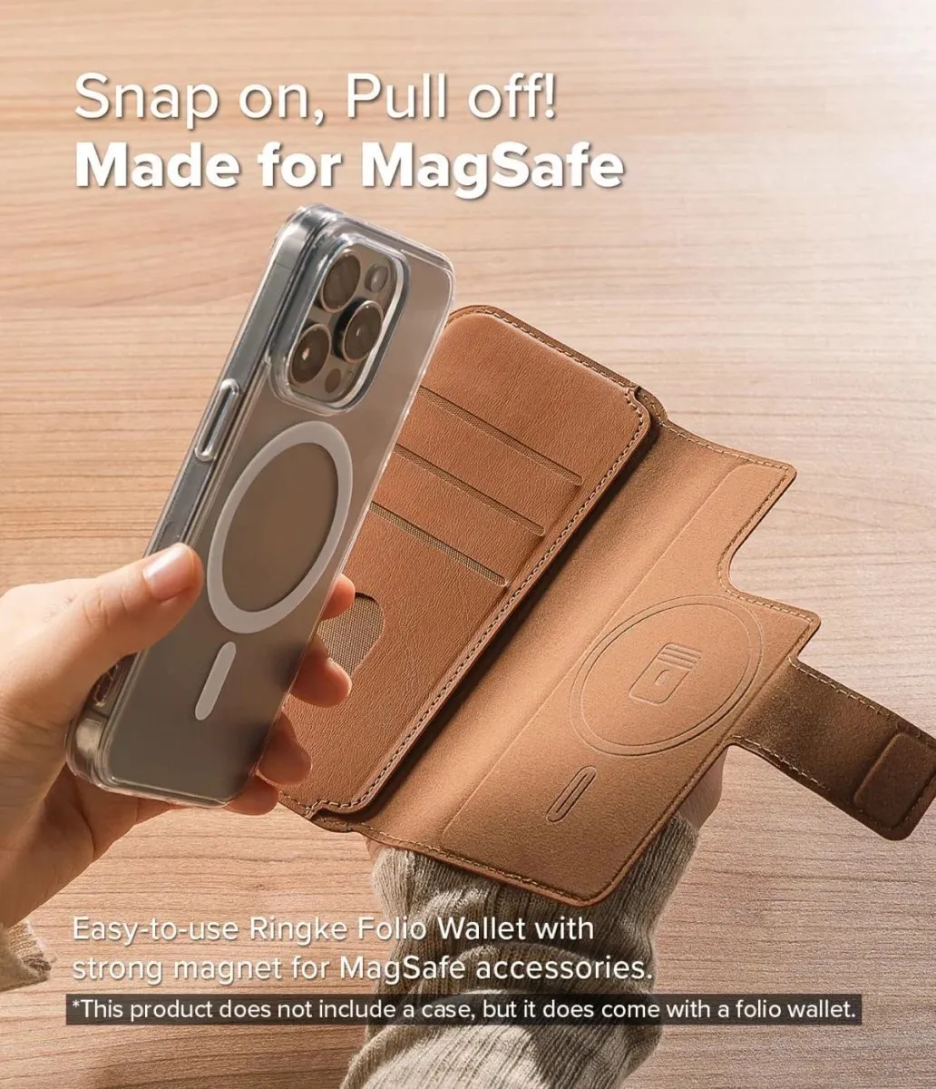 Ringke Folio Wallet Magnetic Portemonnee - iPhone 16 Pro Max/Plus - 3 Pasjes - Bruin