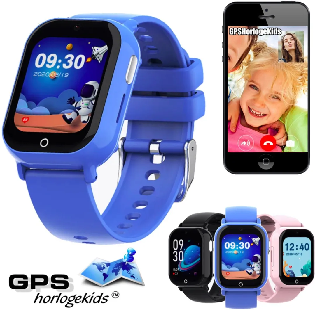 GPSHorlogeKids© - smartwatch kinderen - GPS horloge kind – kleinste model 2025 – kinder smartwatch - 4G videobellen - spatwaterdicht - SOS alarm - incl. SIM - PAX Blauw