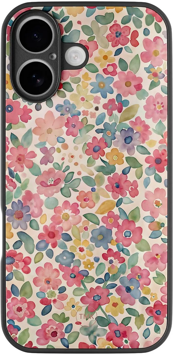 Hoesje geschikt voor Apple iPhone 17 - Pastel garden - Multi - TPU luxe case (glossy toplaag) - Bloemen - Hardcase backcover zwart