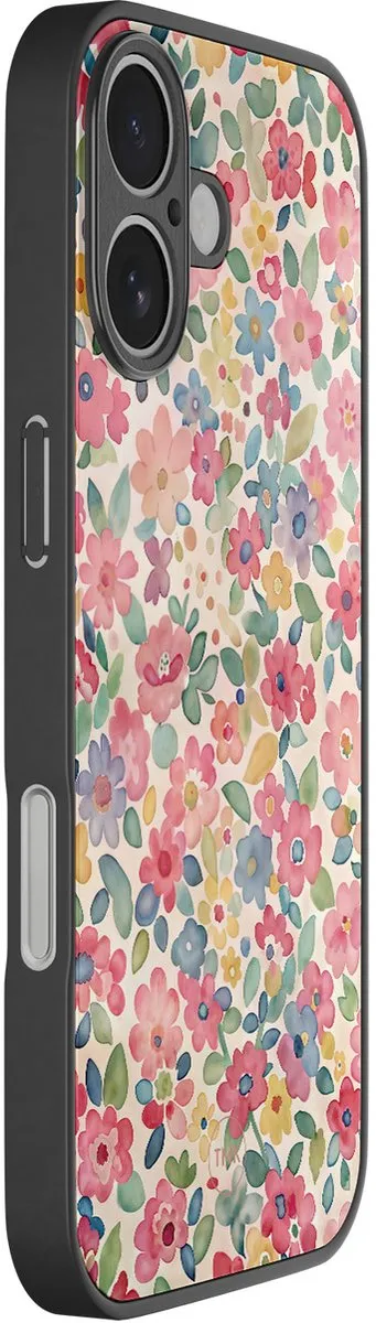 Hoesje geschikt voor Apple iPhone 17 - Pastel garden - Multi - TPU luxe case (glossy toplaag) - Bloemen - Hardcase backcover zwart