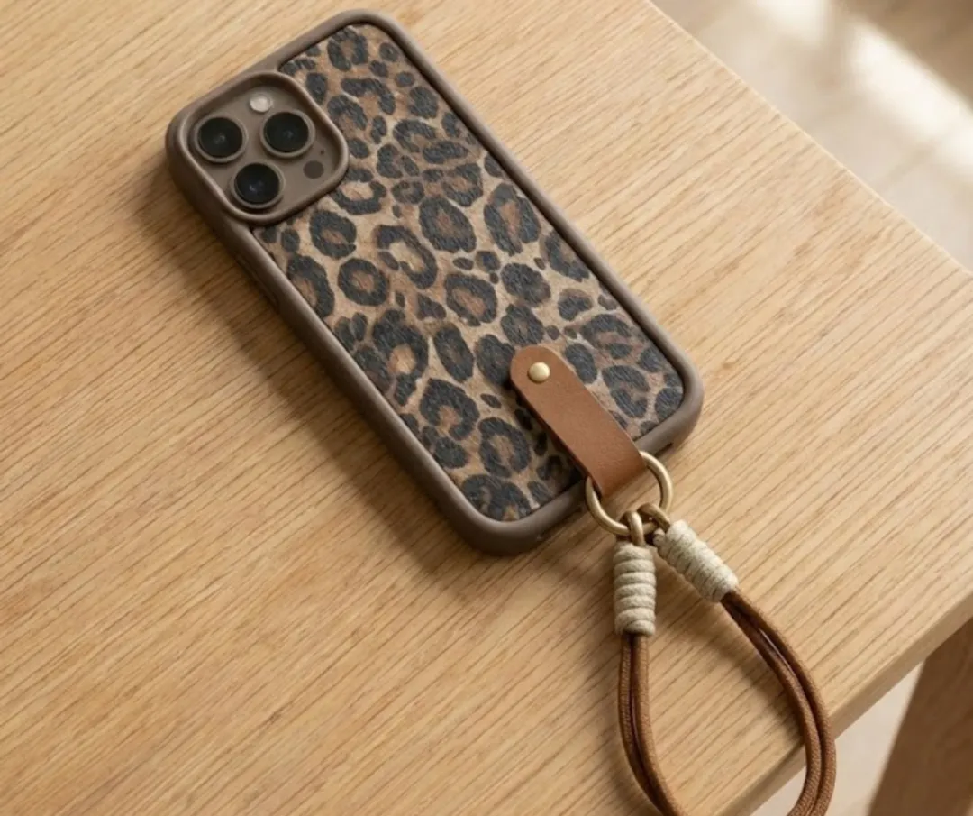 NUVEX iPhone 14 Plus Hoesje Bruin Luipaard Print - met Koord