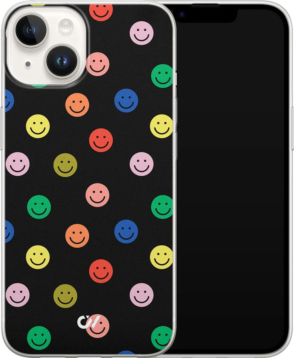 Casevibes Hoesje iPhone 14 Retro Smileys - Zwart A/14/UV/054