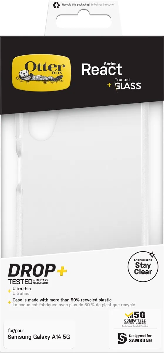 OtterBox React 78-81181 Hoesje - Transparant + Screenprotector Samsung Galaxy A14
