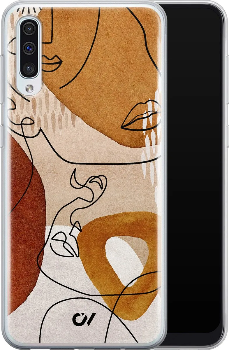 Casevibes Galaxy A50 Hoesje - Abstract Shape Faces - Bruin