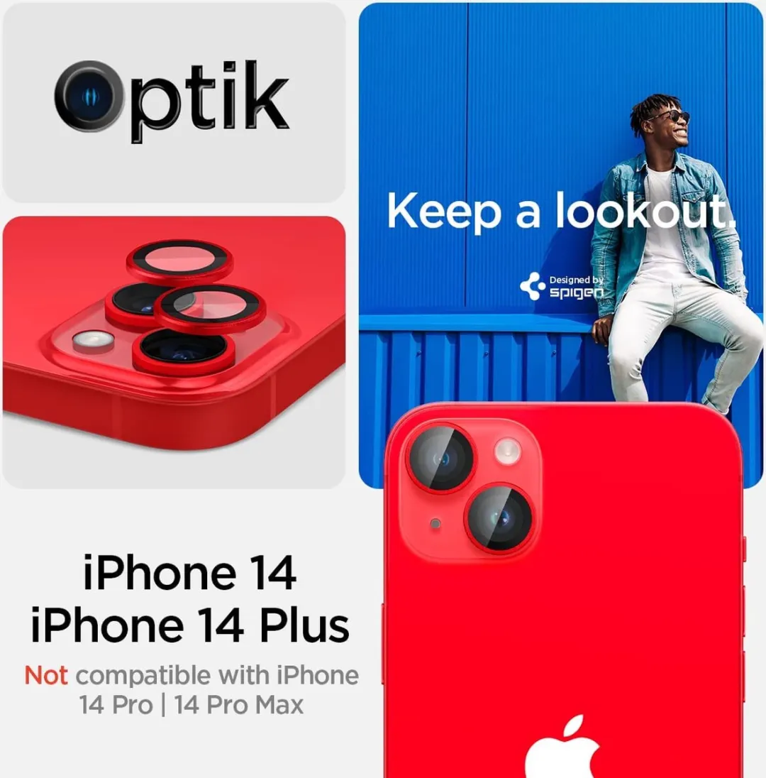 Spigen iPhone 14/14 Plus Camera Lens Glasbeschermer - Rood - 2 Stuks - afbeelding 6 van 6