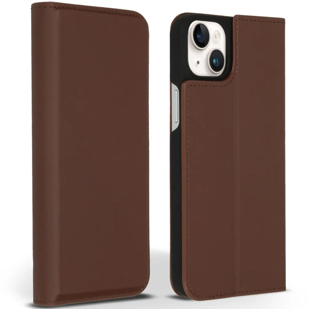 Accezz Hoesje iPhone 14 Plus Premium Leather Slim Bookcase - Bruin