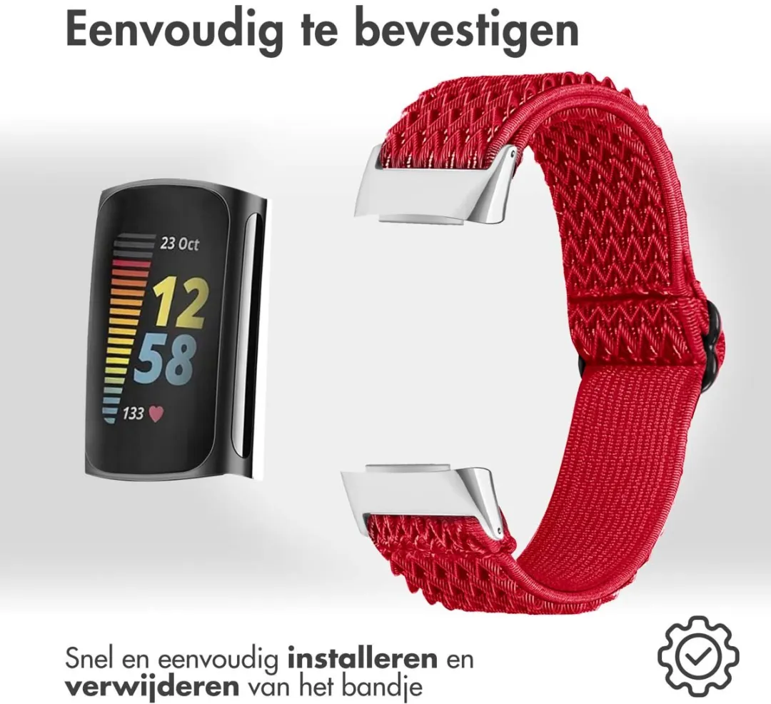 Imoshion Elastisch Nylon Bandje Fitbit Charge 5 - Rood