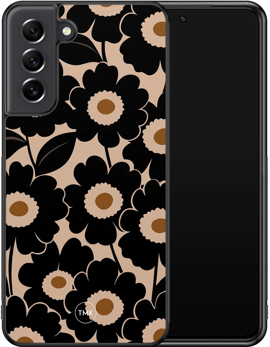 Casevibes Samsung Galaxy S21 FE Hoesje - Bloom Luxe - Zwart/Bruin