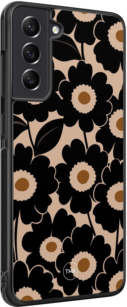 Casevibes Samsung Galaxy S21 FE Hoesje - Bloom Luxe - Zwart/Bruin