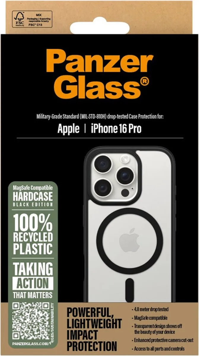 PanzerGlass iPhone 16 Pro HardCase - Zwart MagSafe Transparant - MPN 1302