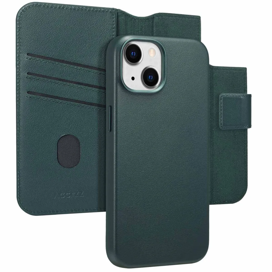 Accezz iPhone 14 Leather Bookcase Hoesje 3 Pasjes - Donkergroen