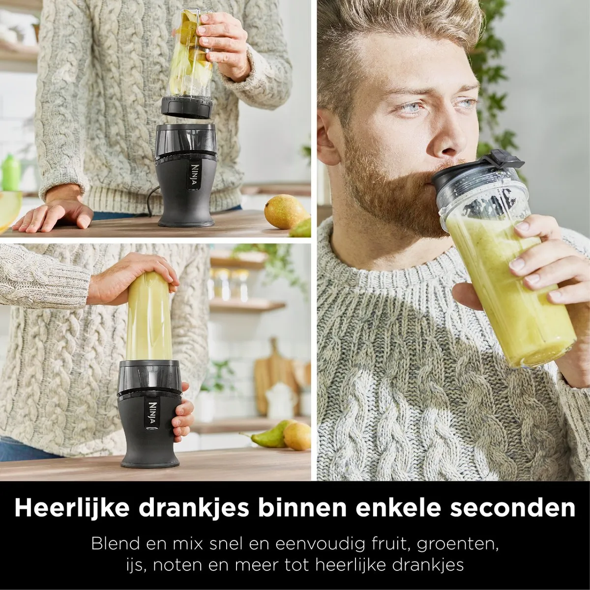 Ninja Foodi QB3001EUS Nutri Blender - 700W - 2 Bekers-to-Go - Zwart/Grijs