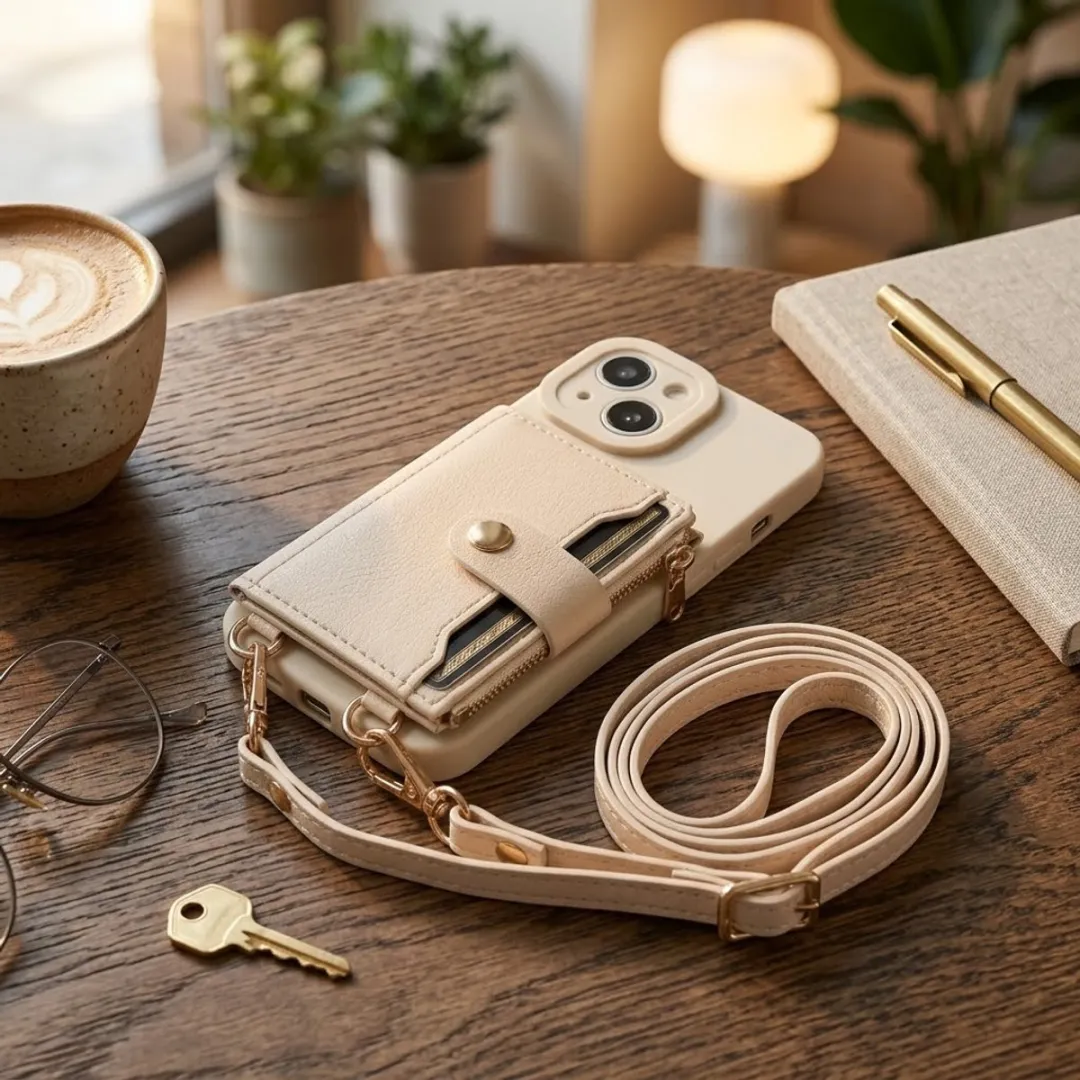 NUVEX iPhone 14/13 Hoesje met Portemonnee - Beige