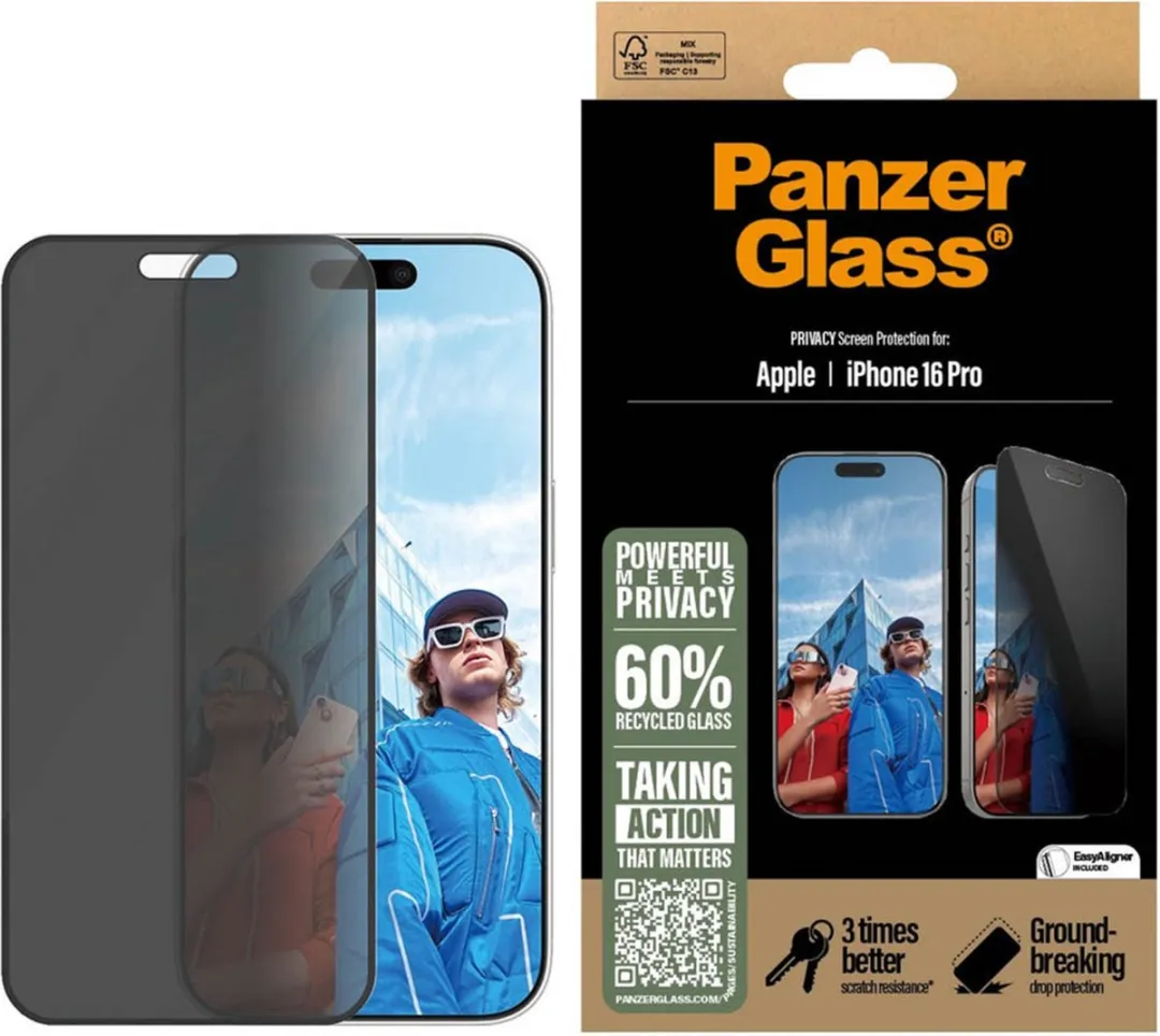 PanzerGlass iPhone 16 Pro Privacy Screenprotector - Zwart