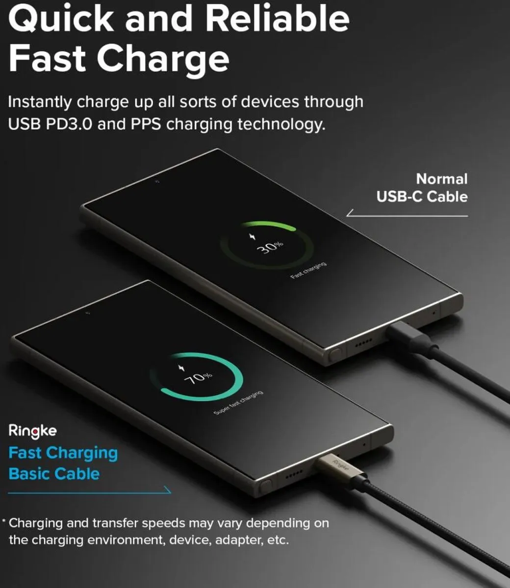 Ringke Fast Charging Basic USB-C Kabel 60W PD 3.0 - 0.5M Zwart