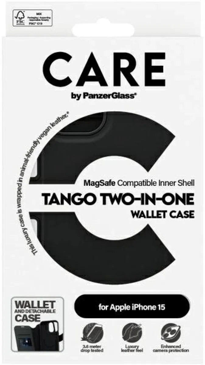 PanzerGlass CARE Feature Case Tango Two-in-One Wallet - iPhone 15 - Zwart - afbeelding 6 van 6