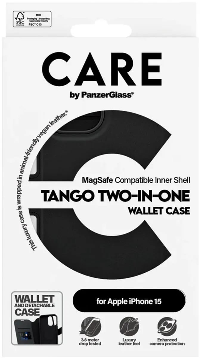 PanzerGlass CARE Feature Case Tango Two-in-One Wallet - iPhone 15 - Zwart