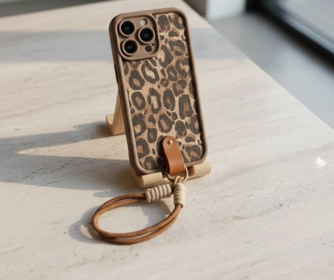NUVEX iPhone 16 Pro Max Hoesje - Bruin Luipaard Print - Met Koord