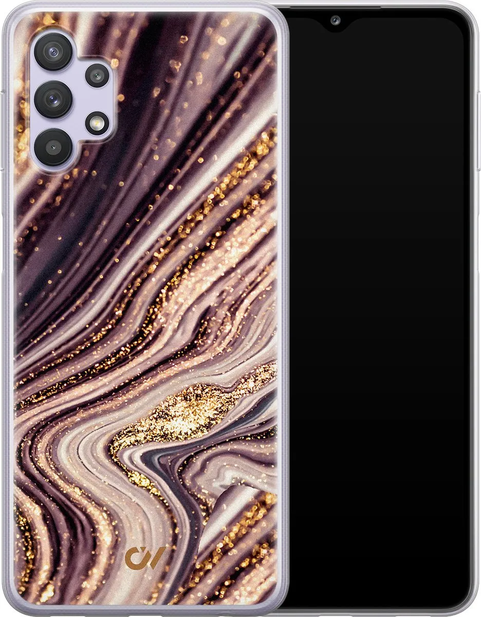 Casevibes Galaxy A32 5G Hoesje - Paars Golden Pink Marble - S/A325G/UV/039