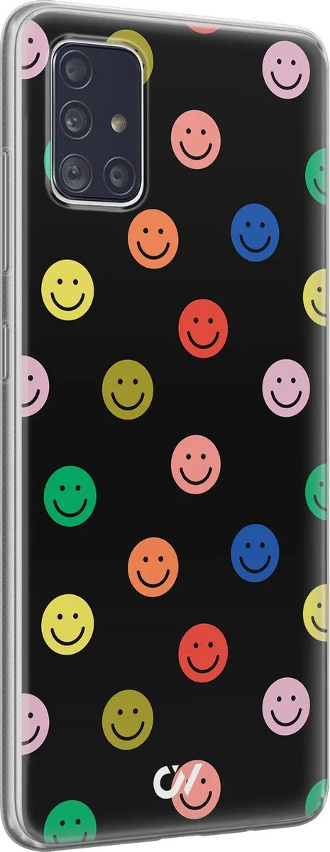 Casevibes Samsung Galaxy A51 Hoesje - Retro Smileys - Zwart