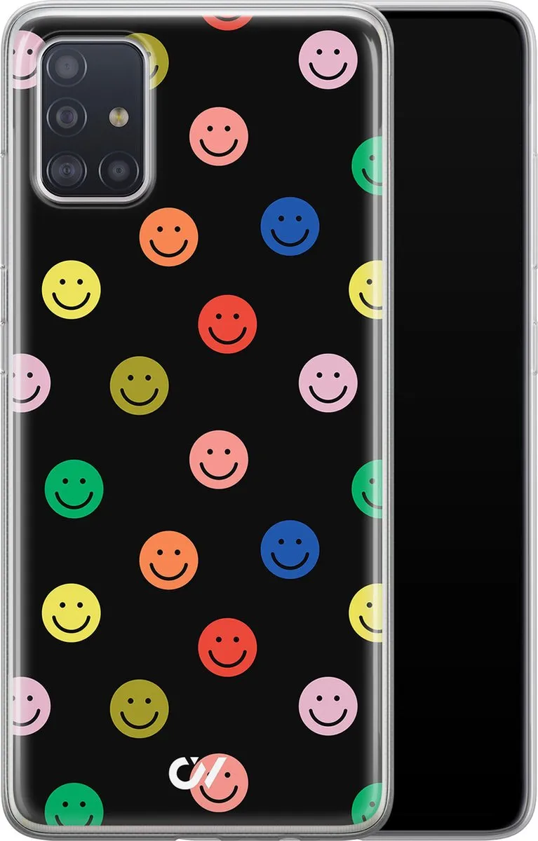 Casevibes Samsung Galaxy A51 Hoesje - Retro Smileys - Zwart