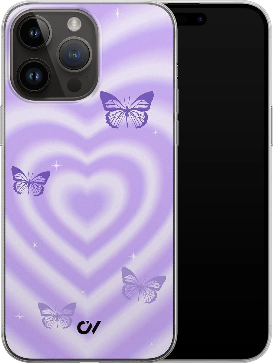 Casevibes Hoesje iPhone 14 Pro Max - Paars Retro Hart Vlinder - A/14PM/UV/051