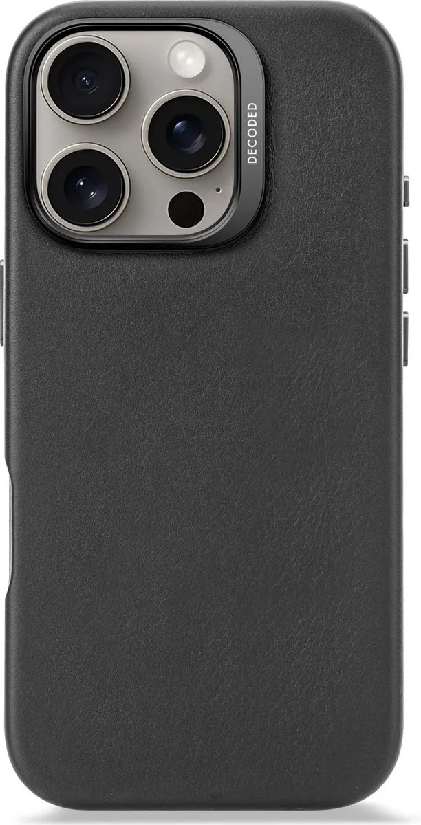 DECODED Leren Hoesje Geschikt voor iPhone 16 Pro - Gemaakt van Premium ECCO Leer - Geschikt voor MagSafe - Zwart