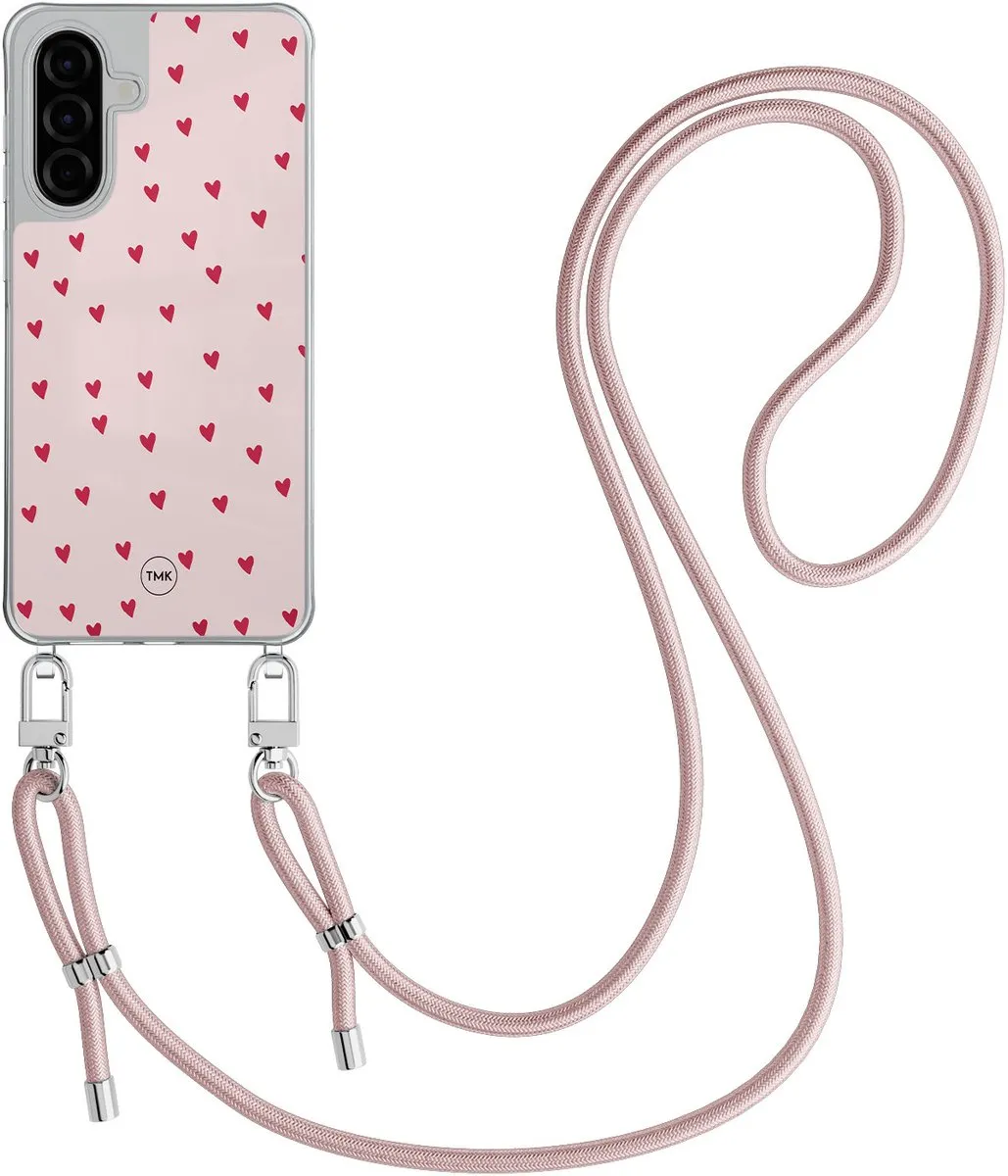 Casevibes Telefoonhoesje Samsung A57 Cute Hearts - Roze - Crossbody - Met koord