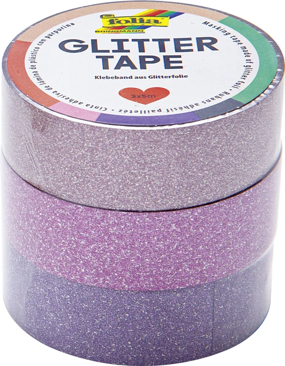Folia Glittertape - Roze & Paars - 3 Stuks