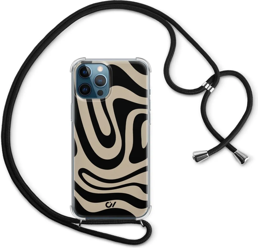 Casevibes iPhone 12 Telefoonhoesje - Abstract Black Waves - Zwart