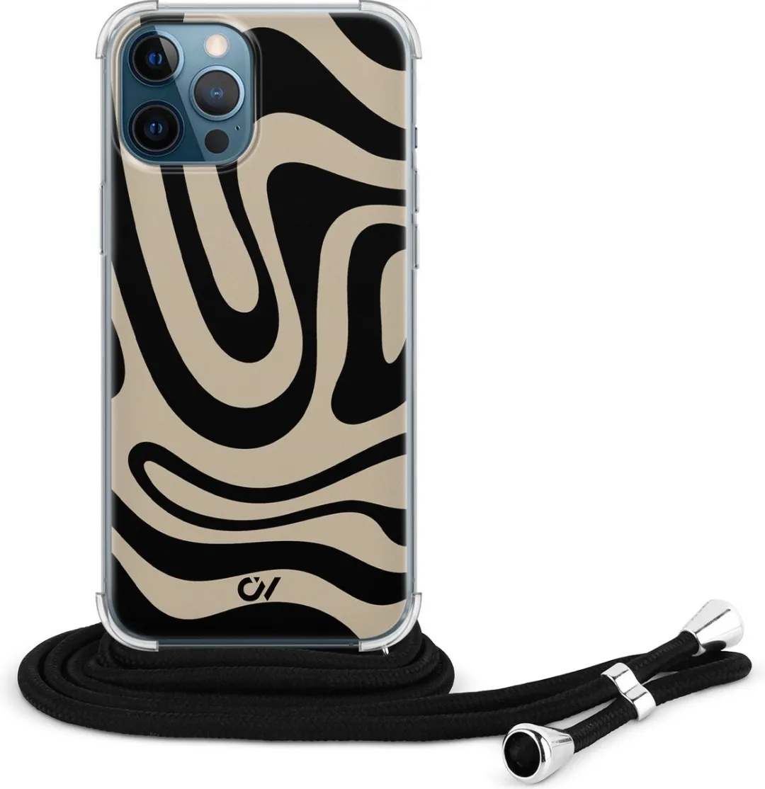Casevibes iPhone 12 Telefoonhoesje - Abstract Black Waves - Zwart