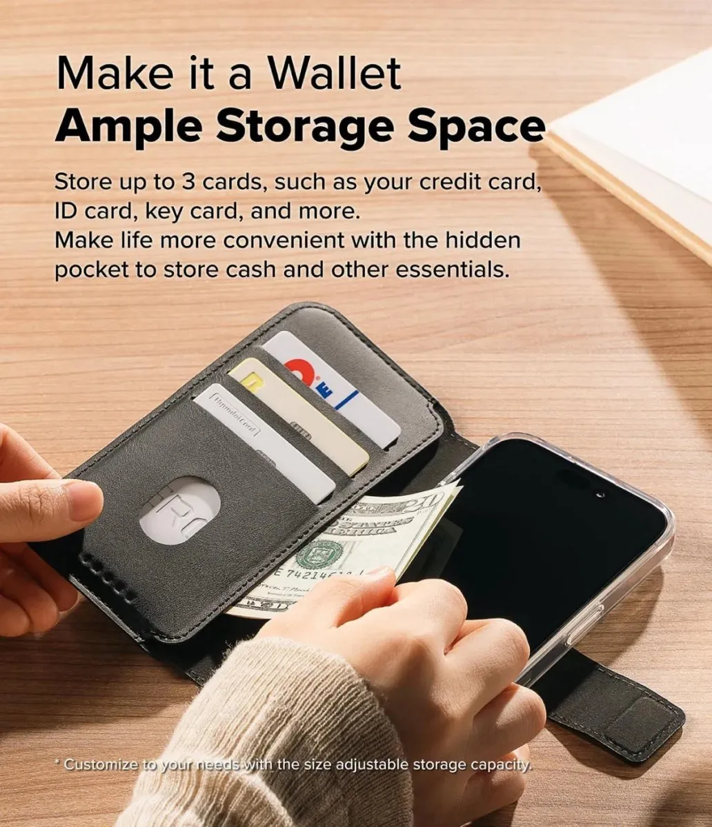 Ringke Folio Wallet Magnetic Portemonnee - iPhone 16 Pro Max/Plus - 3 Pasjes - Zwart