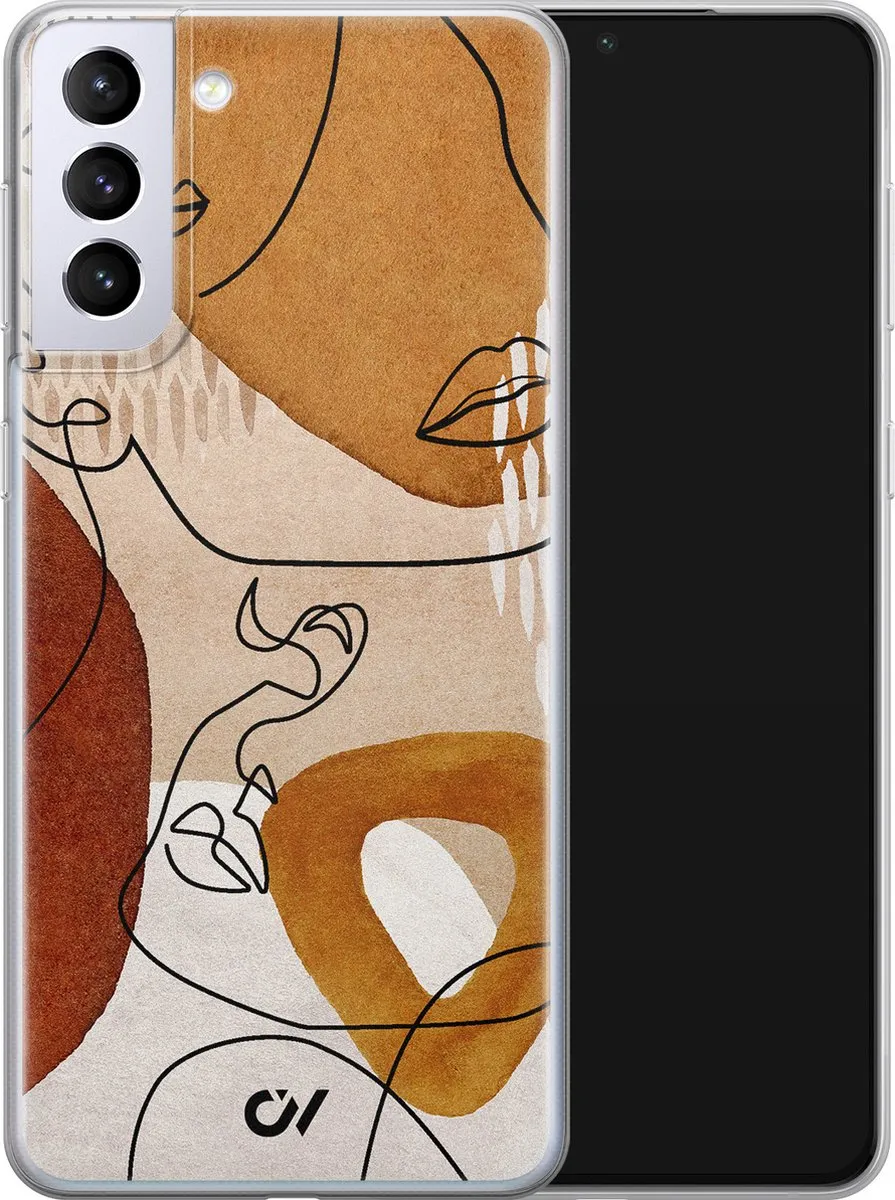 Casevibes Samsung Galaxy S21+ Hoesje - Abstract Shape Faces - Bruin