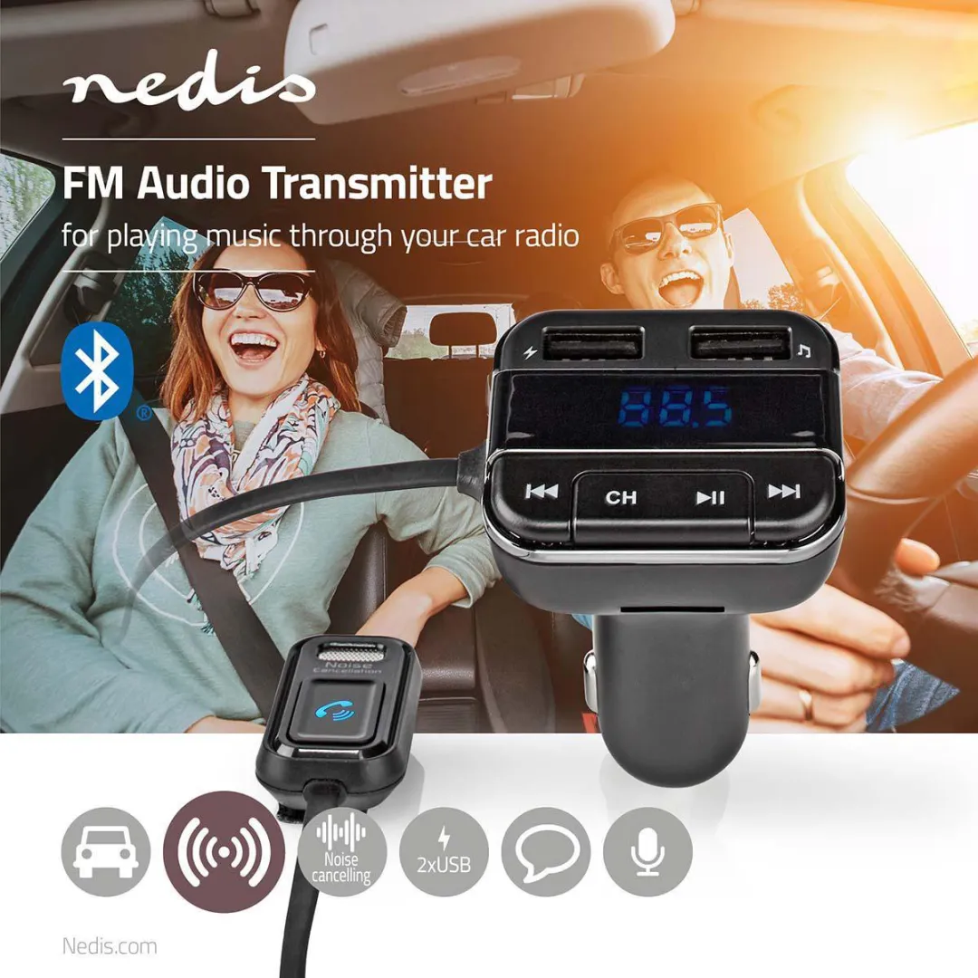 Nedis FM-Audiotransmitter Auto Handsfree Bellen - Grijs/Zwart