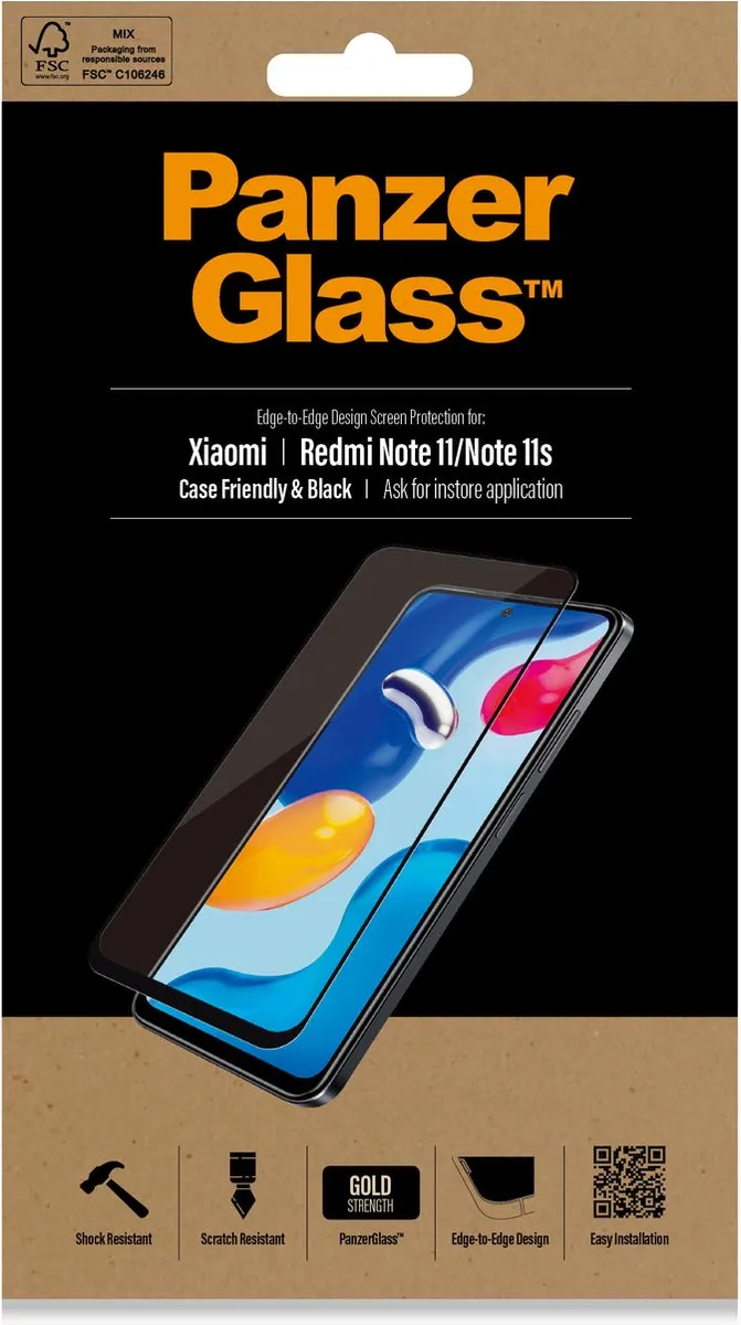 PanzerGlass Screen Protector Xiaomi Redmi Note 11/11S - Zwart - afbeelding 3 van 6