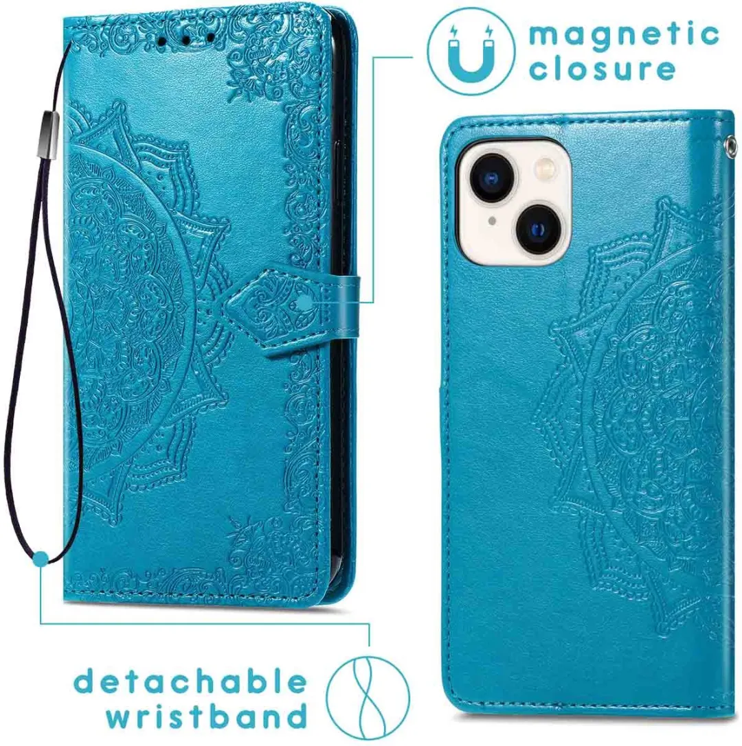 Imoshion Hoesje iPhone 13/14 Mandala Bookcase - 3 Pasjes - Turquoise