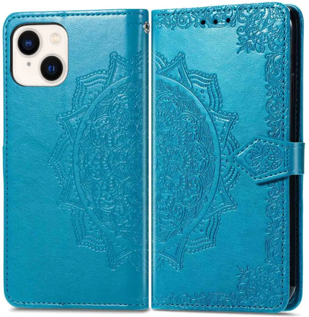Imoshion Hoesje iPhone 13/14 Mandala Bookcase - 3 Pasjes - Turquoise