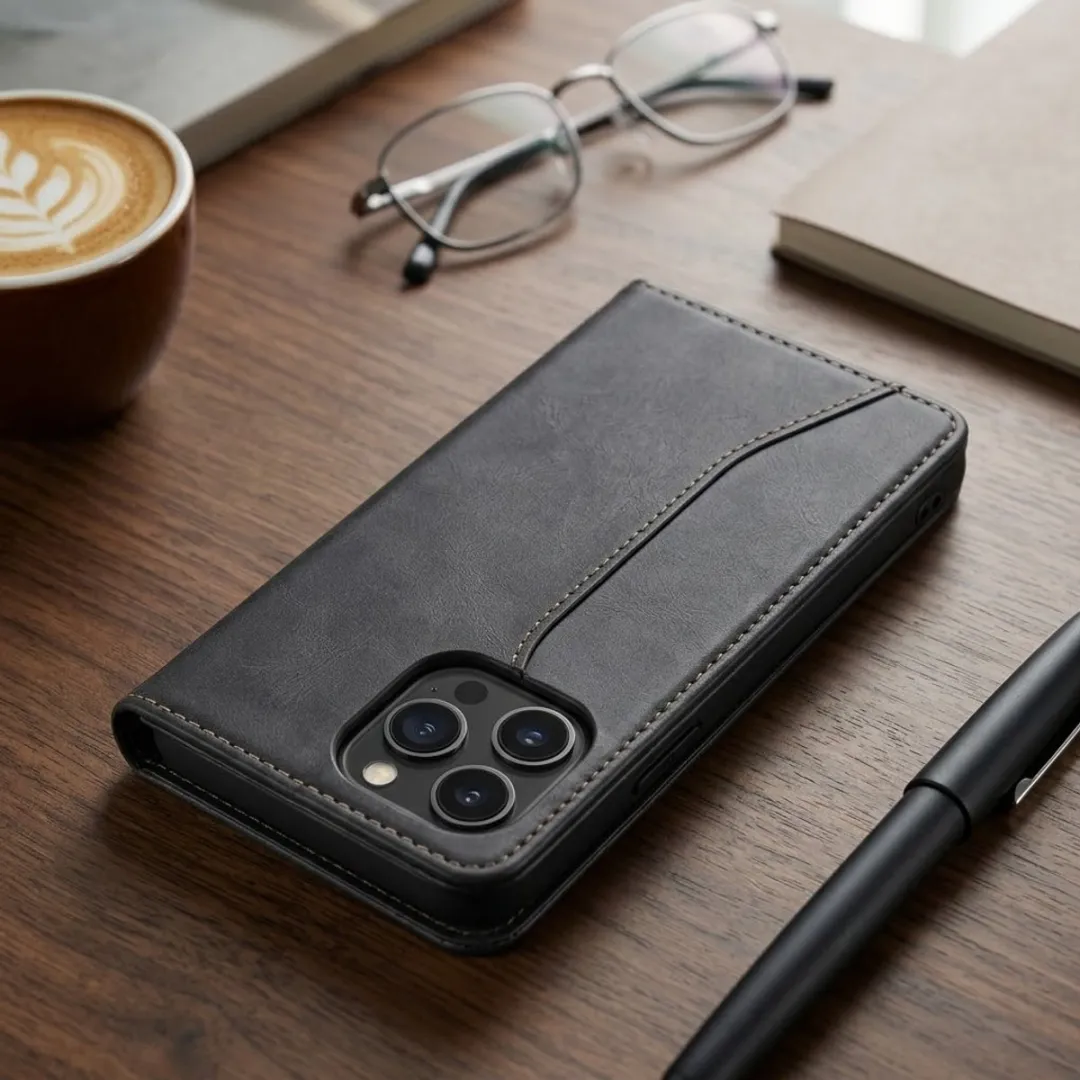 NUVEX Zwart Kunstleer Wallet Case iPhone 17 Pro - Magneetsluiting