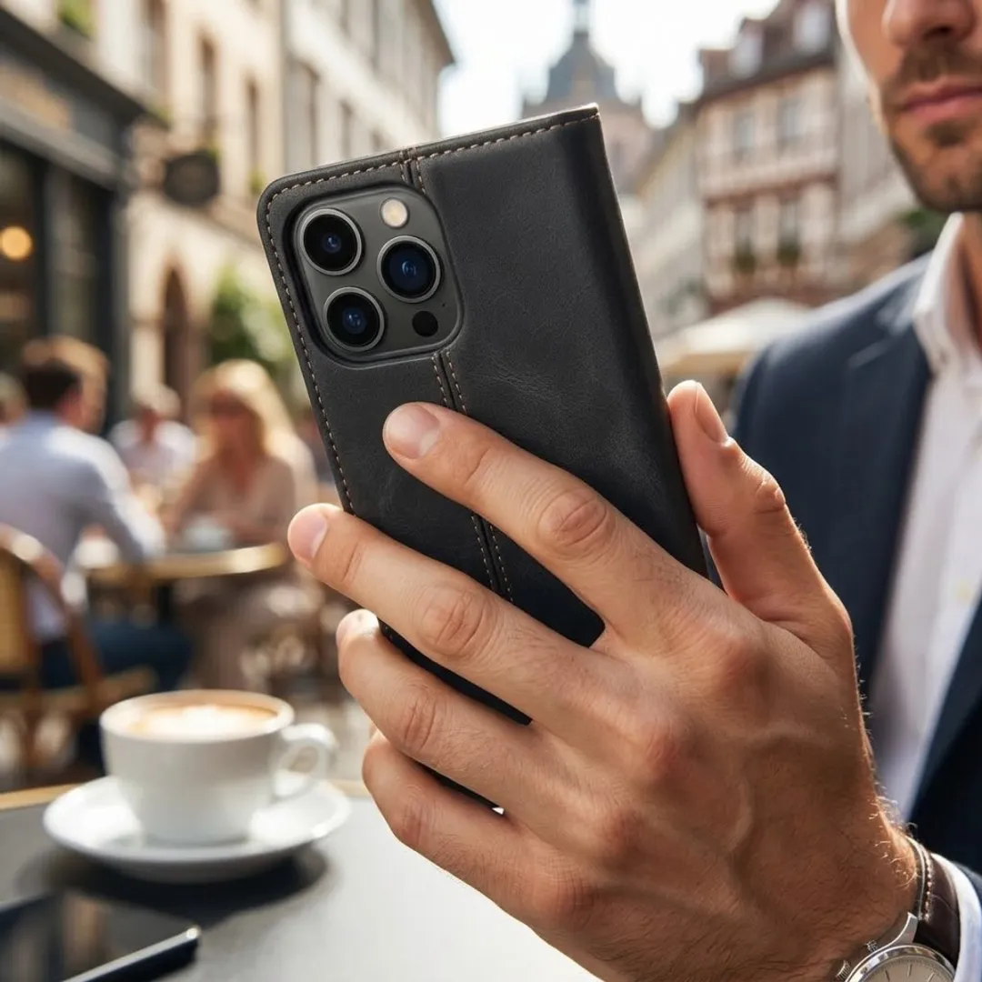 NUVEX Zwart Kunstleer Wallet Case iPhone 17 Pro - Magneetsluiting