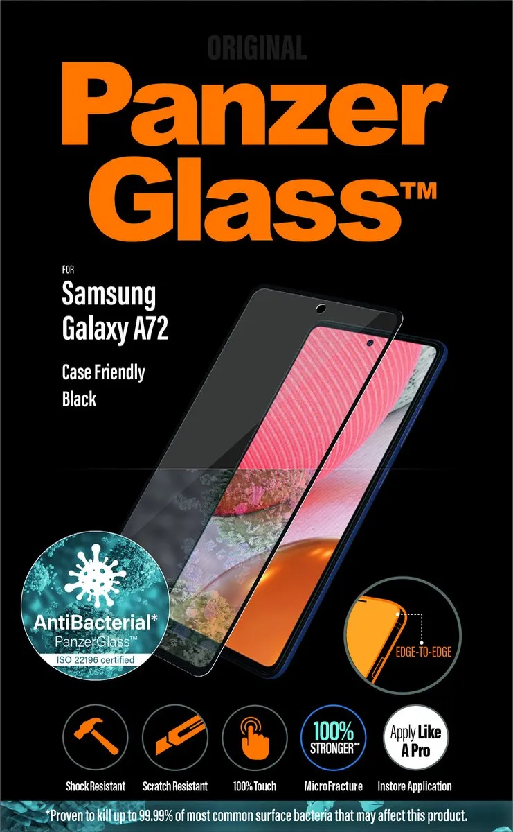 PanzerGlass E2E Microfracture Glas Samsung Galaxy A72 - Zwart Frame - afbeelding 4 van 6