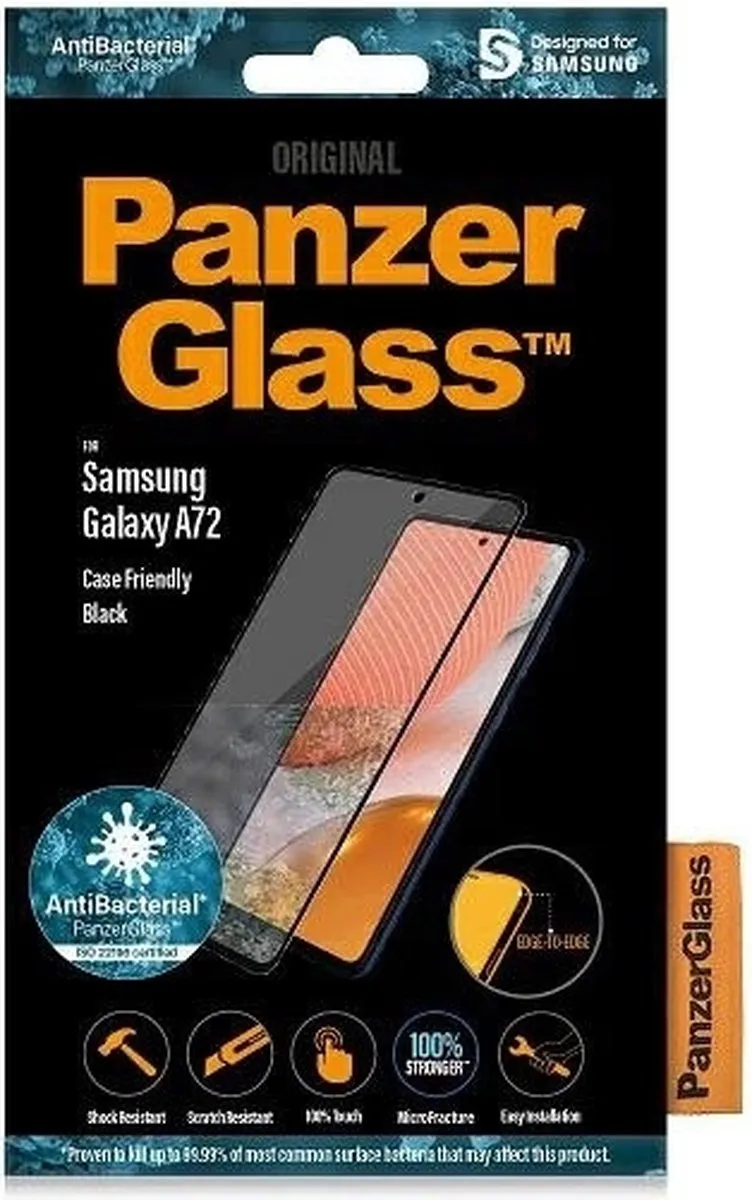 PanzerGlass E2E Microfracture Glas Samsung Galaxy A72 - Zwart Frame - afbeelding 2 van 6