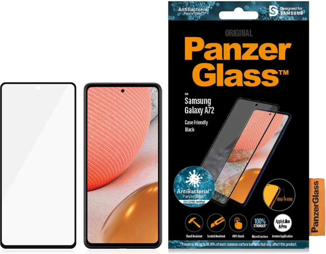 PanzerGlass E2E Microfracture Glas Samsung Galaxy A72 - Zwart Frame - afbeelding 3 van 6